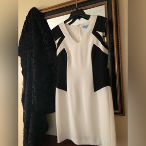 Antonio Melani size 8 v-neck black and white sleeveless sheath Abbie dress